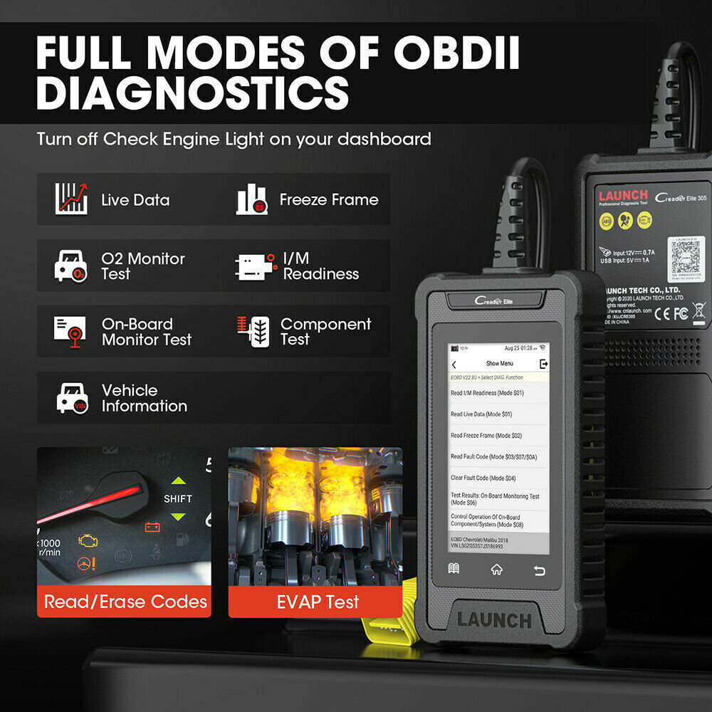 LAUNCH CRE305 OBD2 Scanner Code Reader Diagnostic Tool ABS SRS BMS EPB SAS Reset