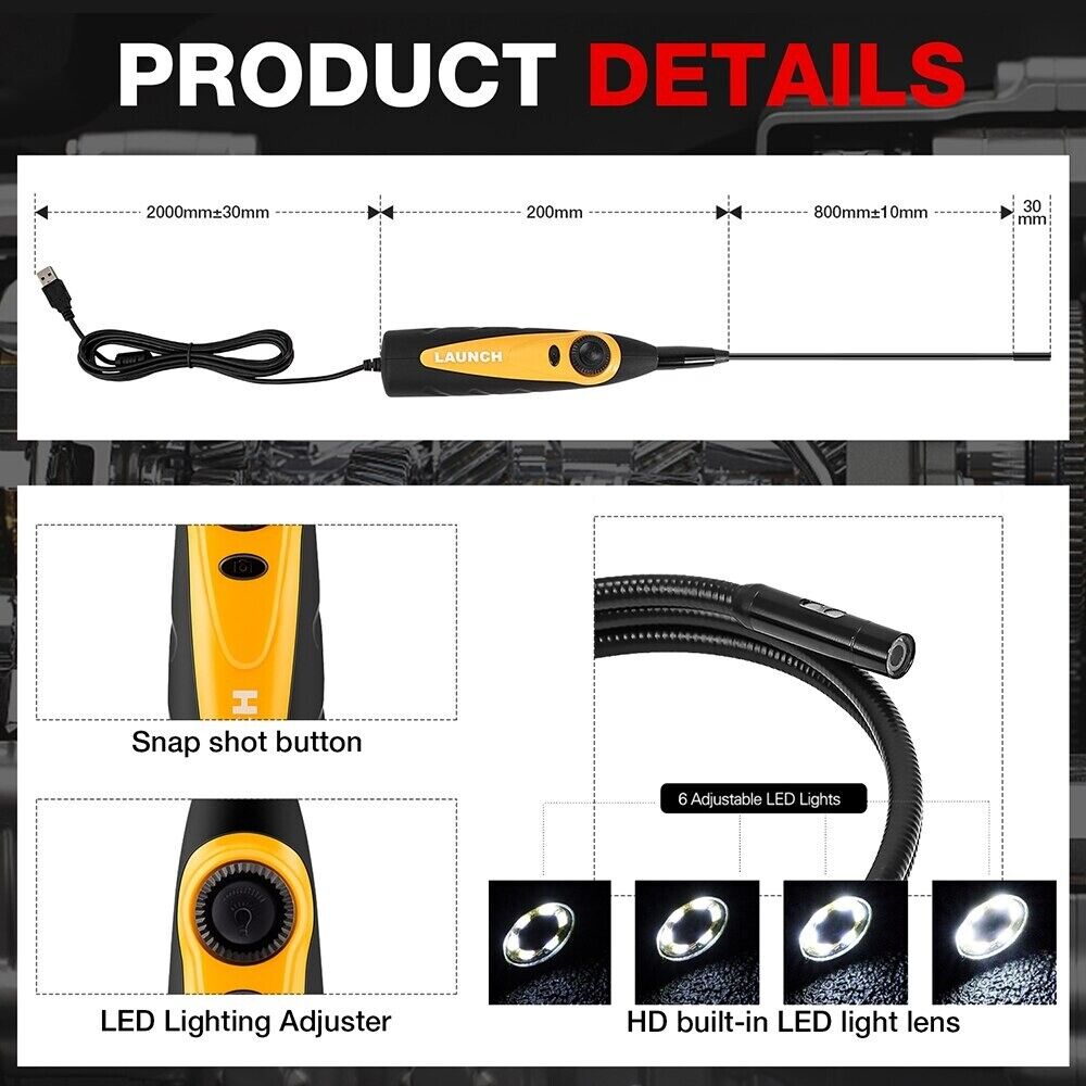 LAUNCH VSP600 Videoscope Camera Endoscope Car Inspection Mirror Waterproof 6LED - Auto Lines Australia