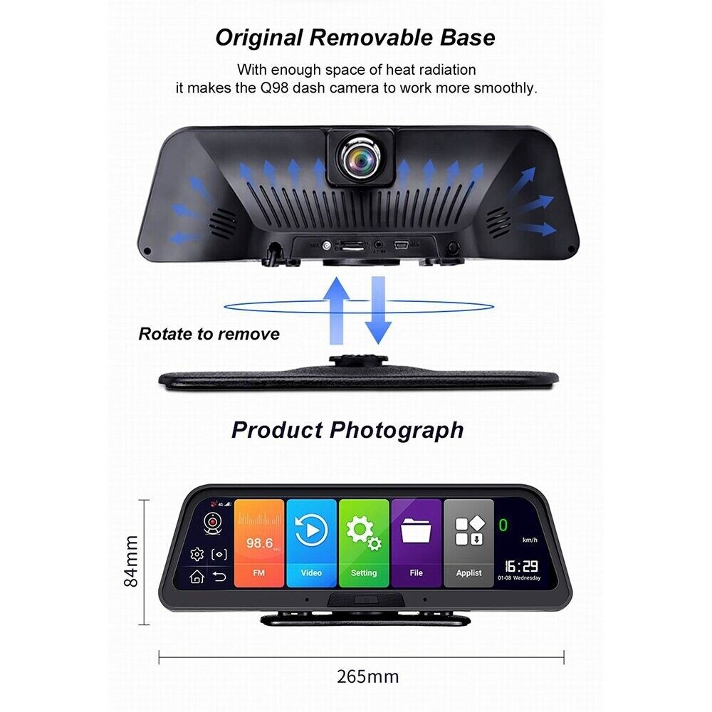 HUD Navigation 10' DashCam 4G WIFI GPS Tracking System ADAS Car DVR Mirror