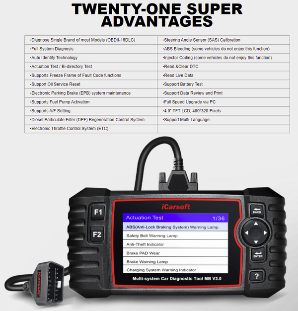 iCarsoft MB V3.0 For Mercedes-Benz/Sprinter/Smart Multi Systen OBD2 Diagnostic Scan Tool