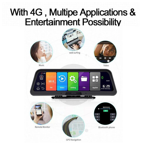 HUD Navigation 10' DashCam 4G WIFI GPS Tracking System ADAS Car DVR Mirror