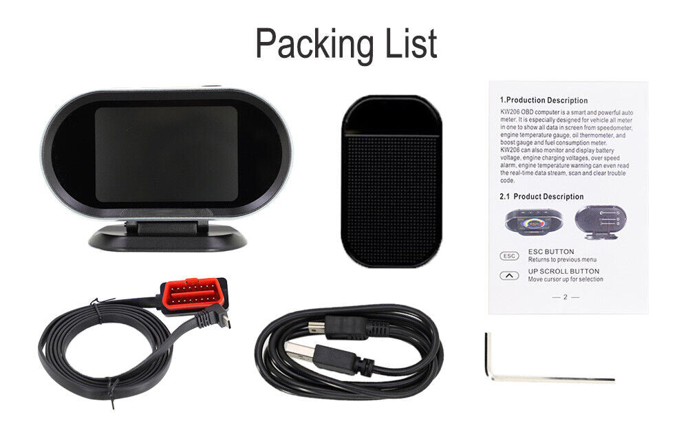 Vjoycar V70 2021 New OBD2 HUD Gauge On-board Computer Digital Security Alarm