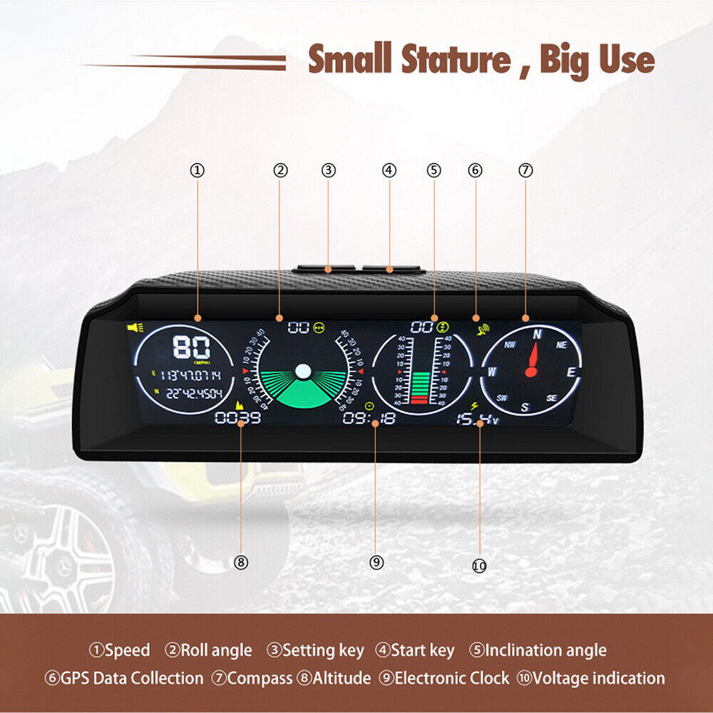 S90 Car Inclinometer 4x4 GPS Speed HUD MPH KMH Slope Meter Off-road Co ...
