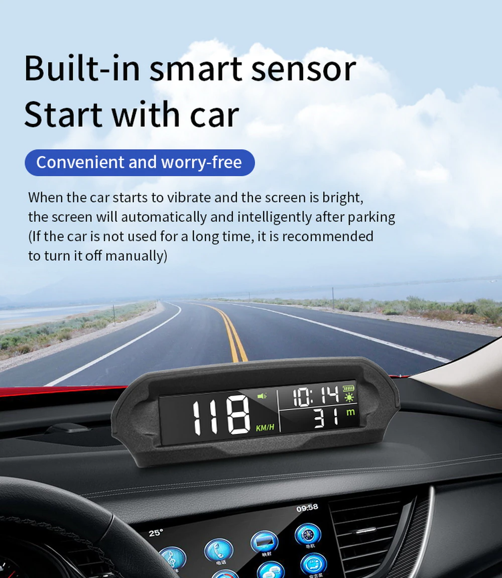 Wireless Car HUD HEAD-UP DISPLAY Solar Panel Digital Speedometer Universal GPS