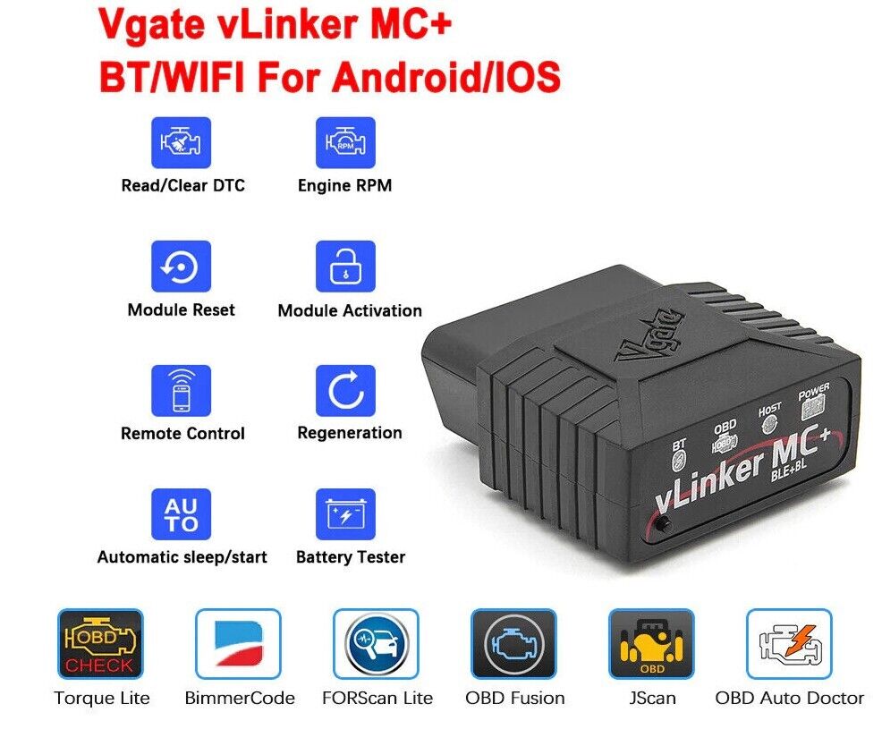 Vgate vLinker MC+ ELM327 V2.2 OBD 2 OBD2 Scanner WIFI BimmerCode FORScan