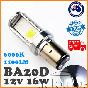 BA20D LED 1100LM 12V 80V 16W Motorbike Motorcycle Headlight Bulb Globe 6000K