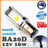 BA20D LED 1100LM 12V 80V 16W Motorbike Motorcycle Headlight Bulb Globe 6000K