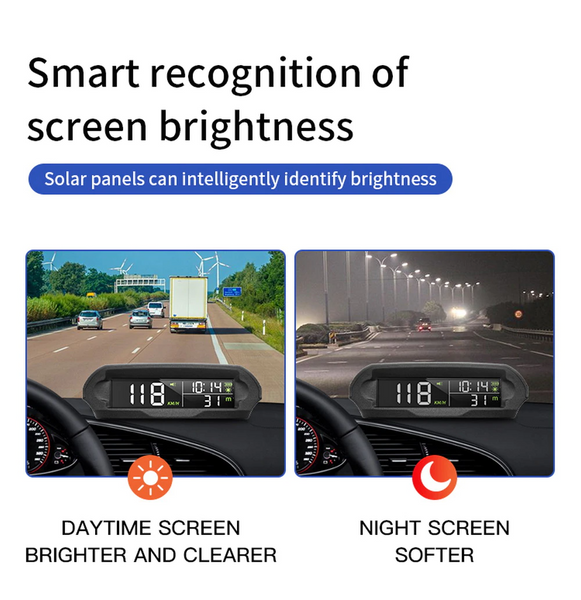 Wireless Car HUD HEAD-UP DISPLAY Solar Panel Digital Speedometer Unive ...