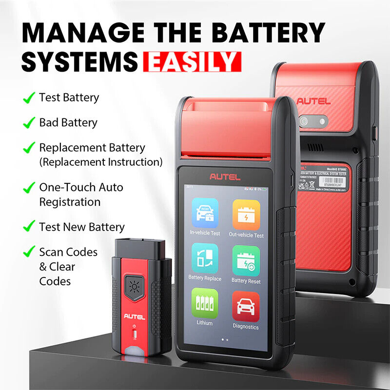 Autel MaxiBAS BT608E OBD2 Scanner built-in Thermal Printer Touchscreen Battery