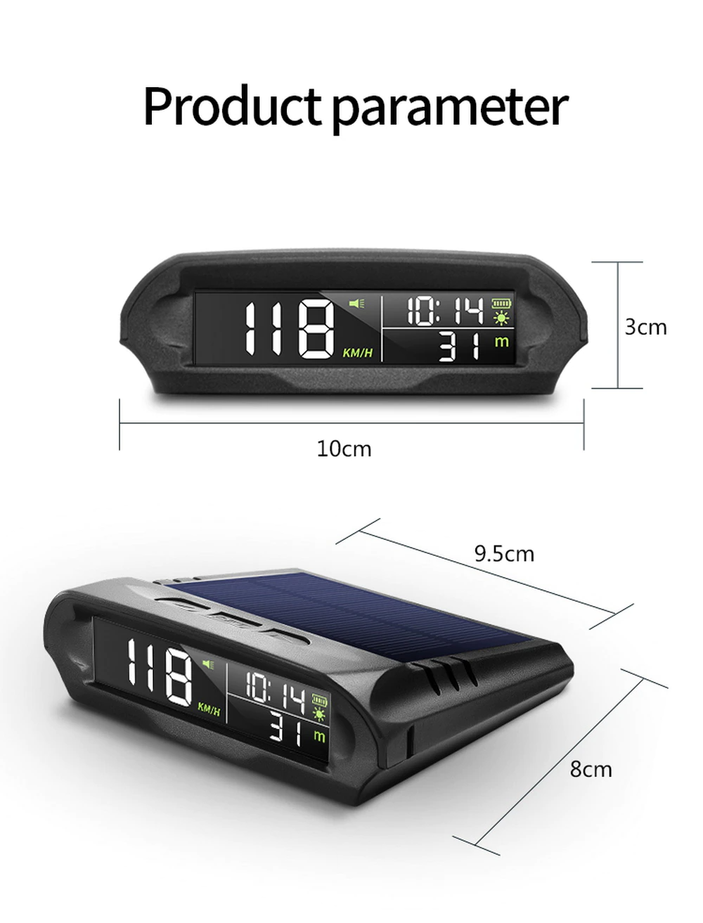 Wireless HUD Display Digital GPS Speedometer with Solar Charged Over-speed Alarm