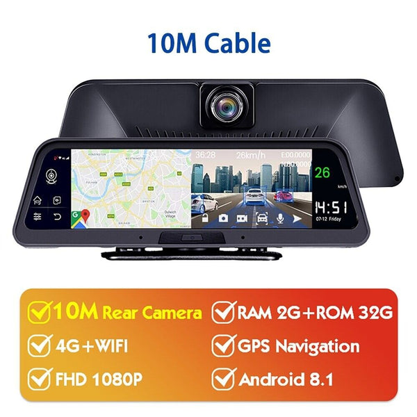 HUD Navigation 10' DashCam 4G WIFI GPS Tracking System ADAS Car DVR Mirror