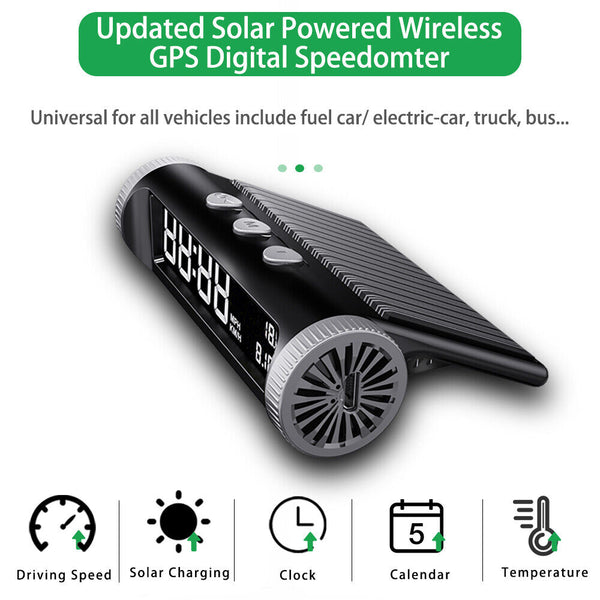 Updated Solar-powered GPS HUD S200 Wireless Digital Speedometer KMH MPH Electron - Auto Lines Australia