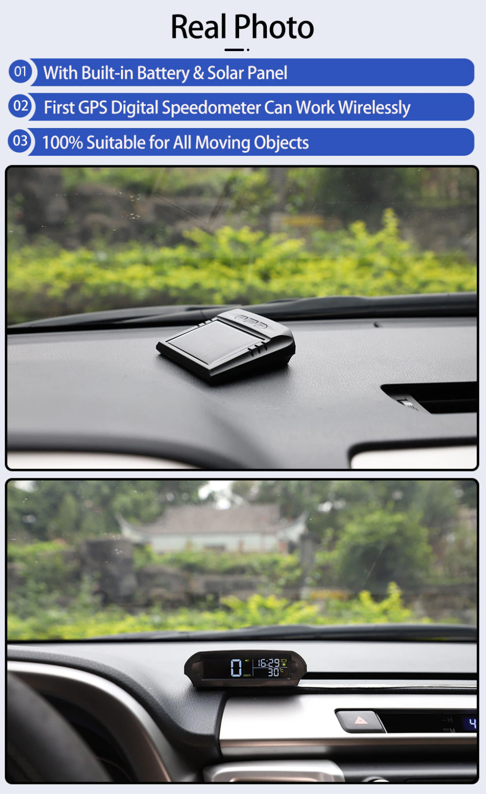 Wireless HUD Display Digital GPS Speedometer with Solar Charged Over-speed Alarm