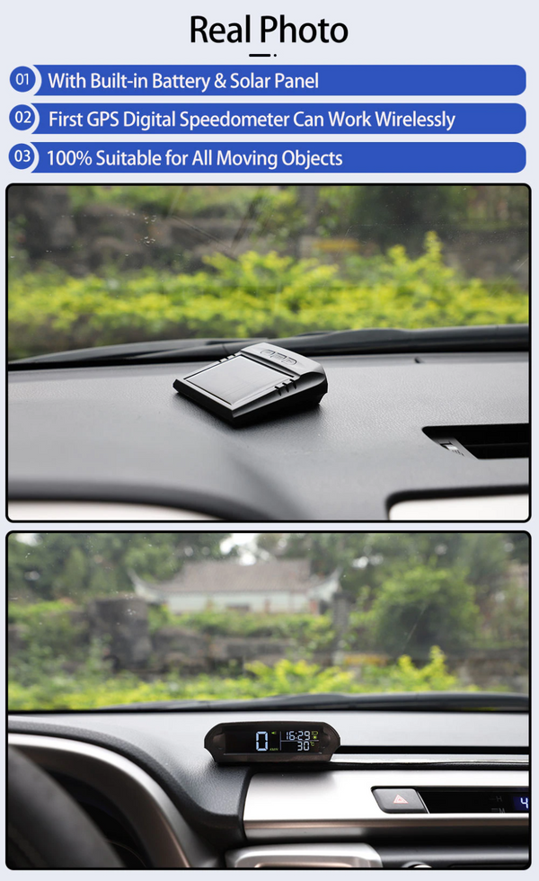 Wireless HUD Display Digital GPS Speedometer with Solar Charged Over-speed Alarm