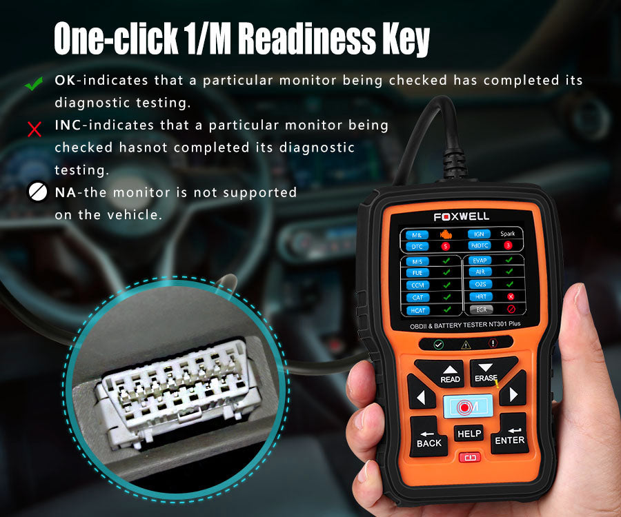 FOXWELL NT301 Plus CAR OBDII/EOBD Code Reader Scanner & 12V Battery Check Tester