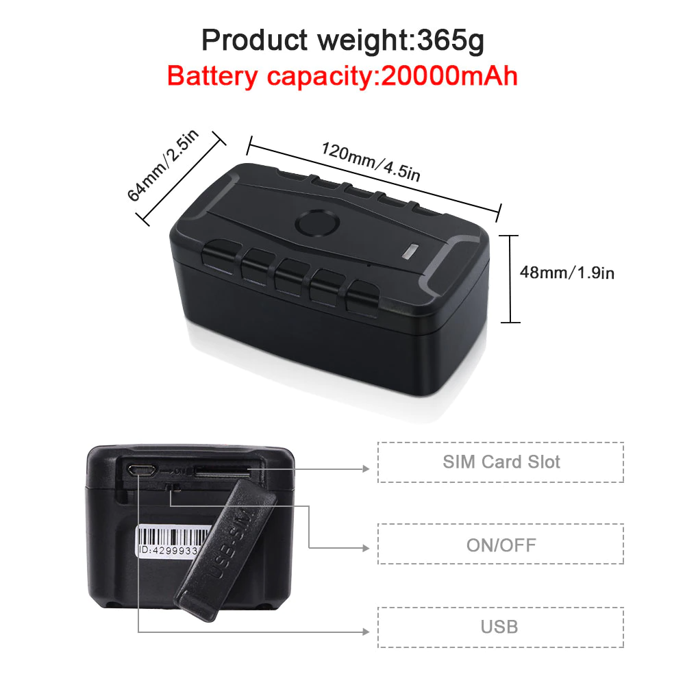 4G Magnetic GPS TRACKER 20000mAh Waterproof IPX7 Anti-Theft Vehicle Car Truck