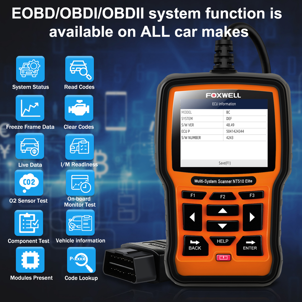 FOXWELL NT510 Full System OBD2 Auto Fault Code Reader Reset Diagnostic Scan Tool Fits GM Secondary image