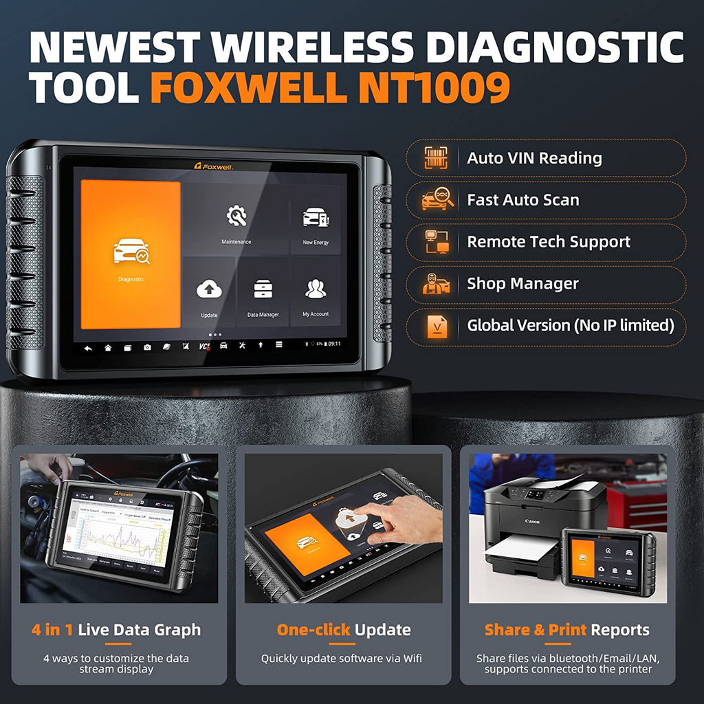 FOXWELL NT1009 OBD2 Scanner ECU Coding Bi-Directional Guided Functions Diagnosis - Auto Lines Australia