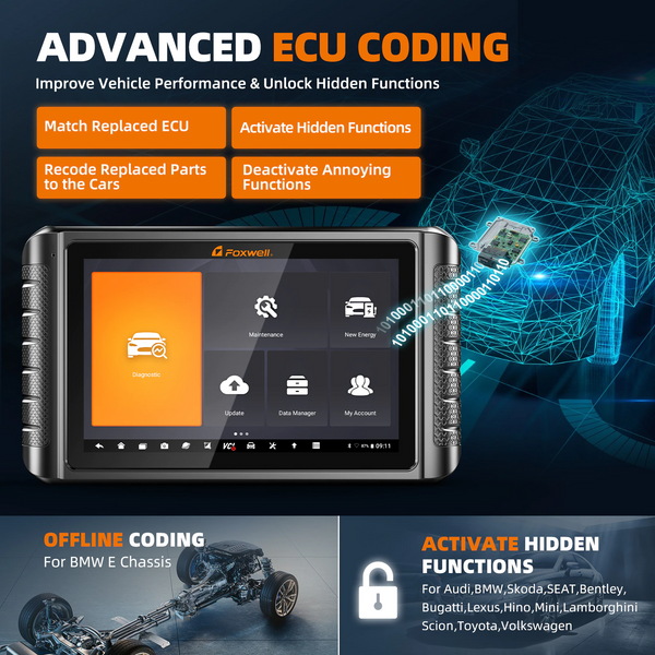 FOXWELL NT1009 OBD2 Scanner ECU Coding Bi-Directional Guided Functions Diagnosis - Auto Lines Australia