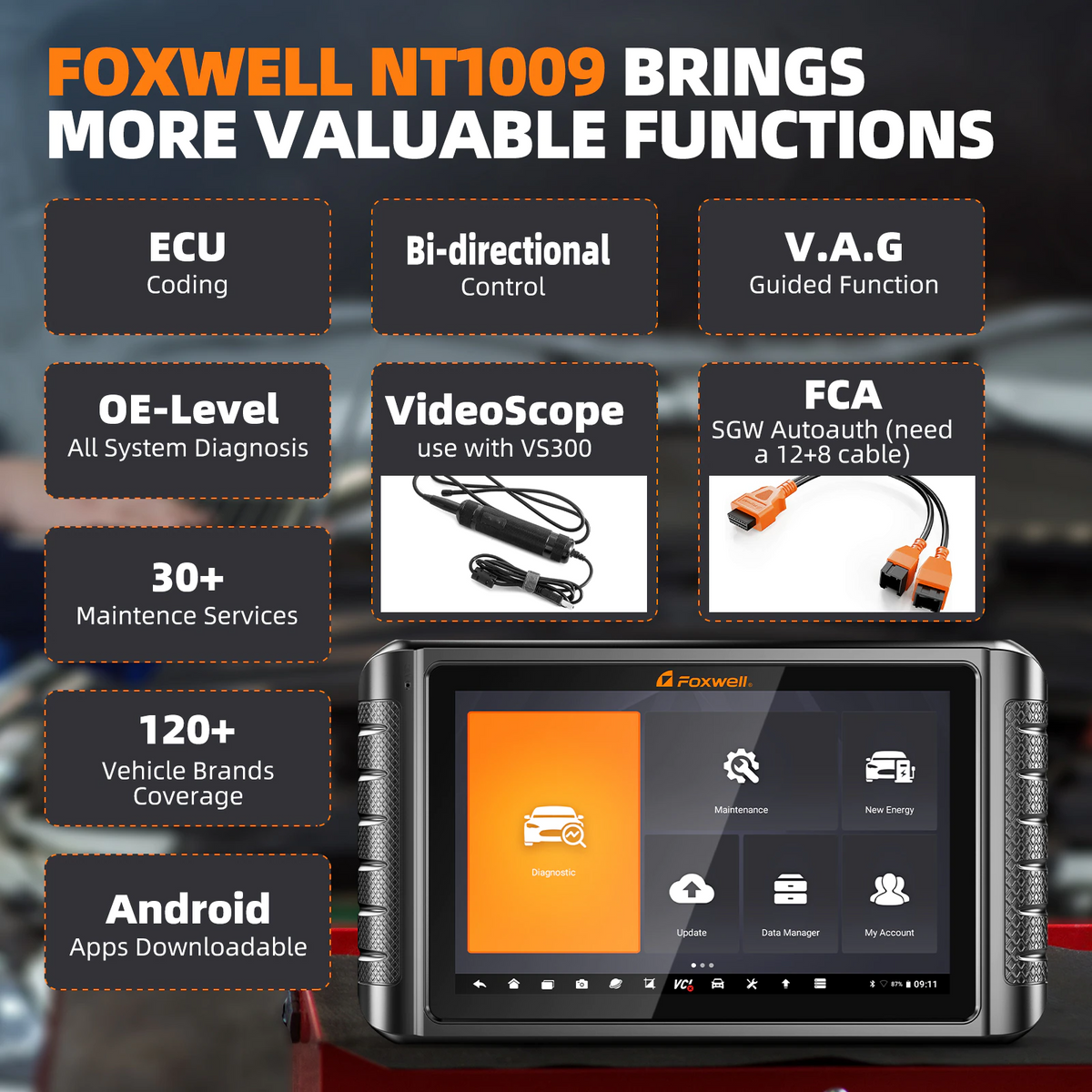 FOXWELL NT1009 OBD2 Scanner ECU Coding Bi-Directional Guided Functions Diagnosis - Auto Lines Australia
