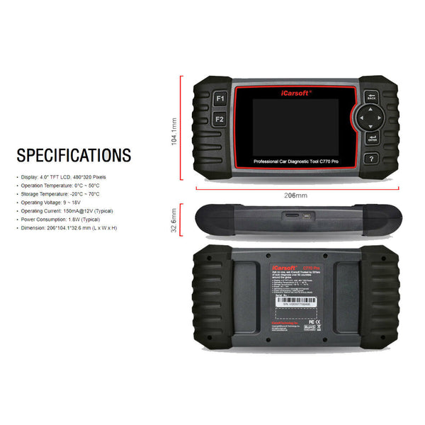 iCarsoft C770 Pro Multi-Systems Diagnostic Scan Tool for Multi-Brand Vehicles